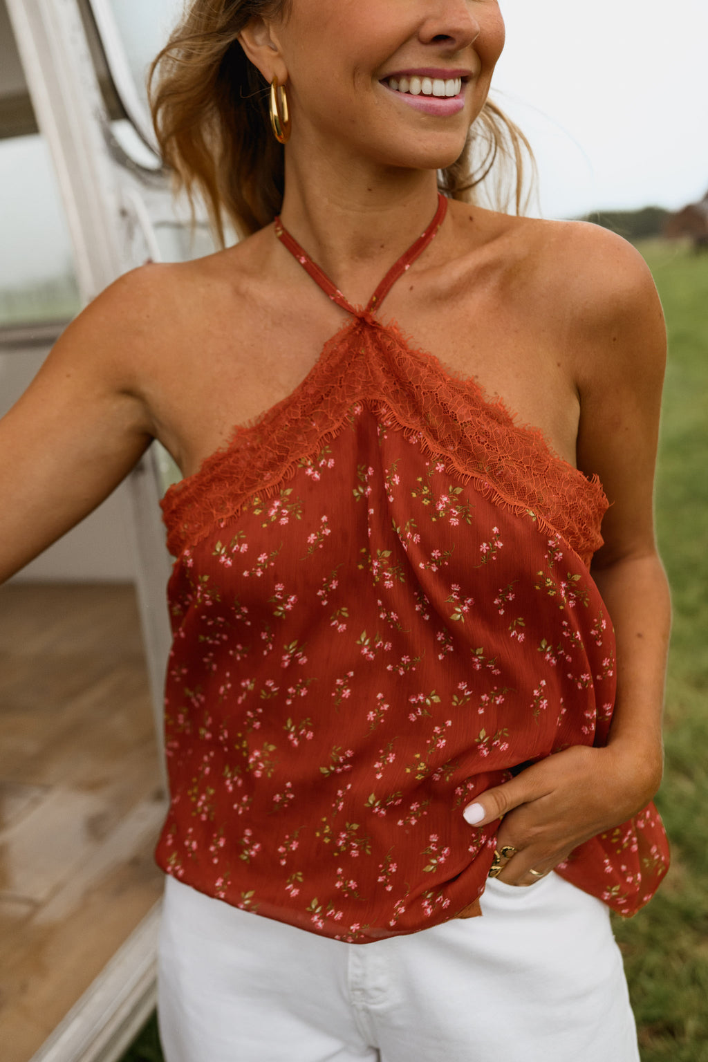 Top Ariane - terracotta à fleurs
