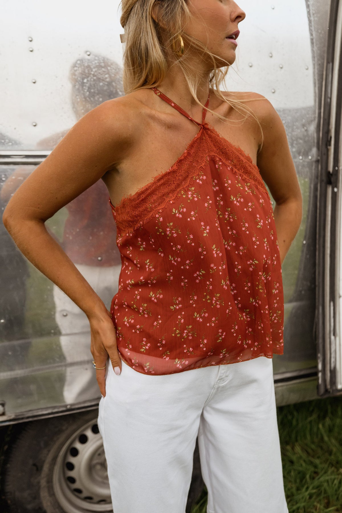 Top Ariane - terracotta à fleurs