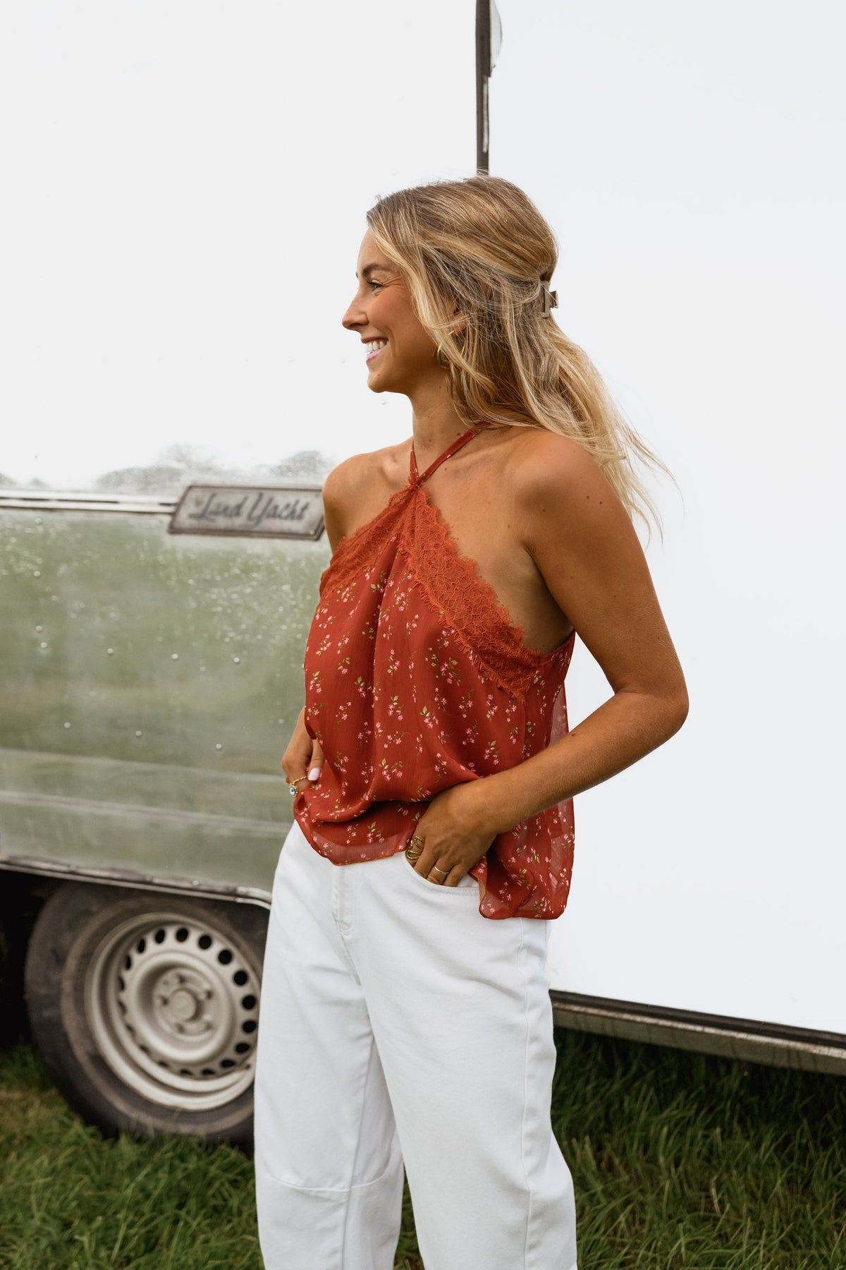 Top Ariane - terracotta à fleurs