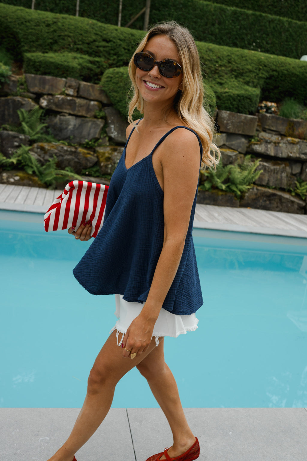 Top Ellen - bleu en gaze de coton