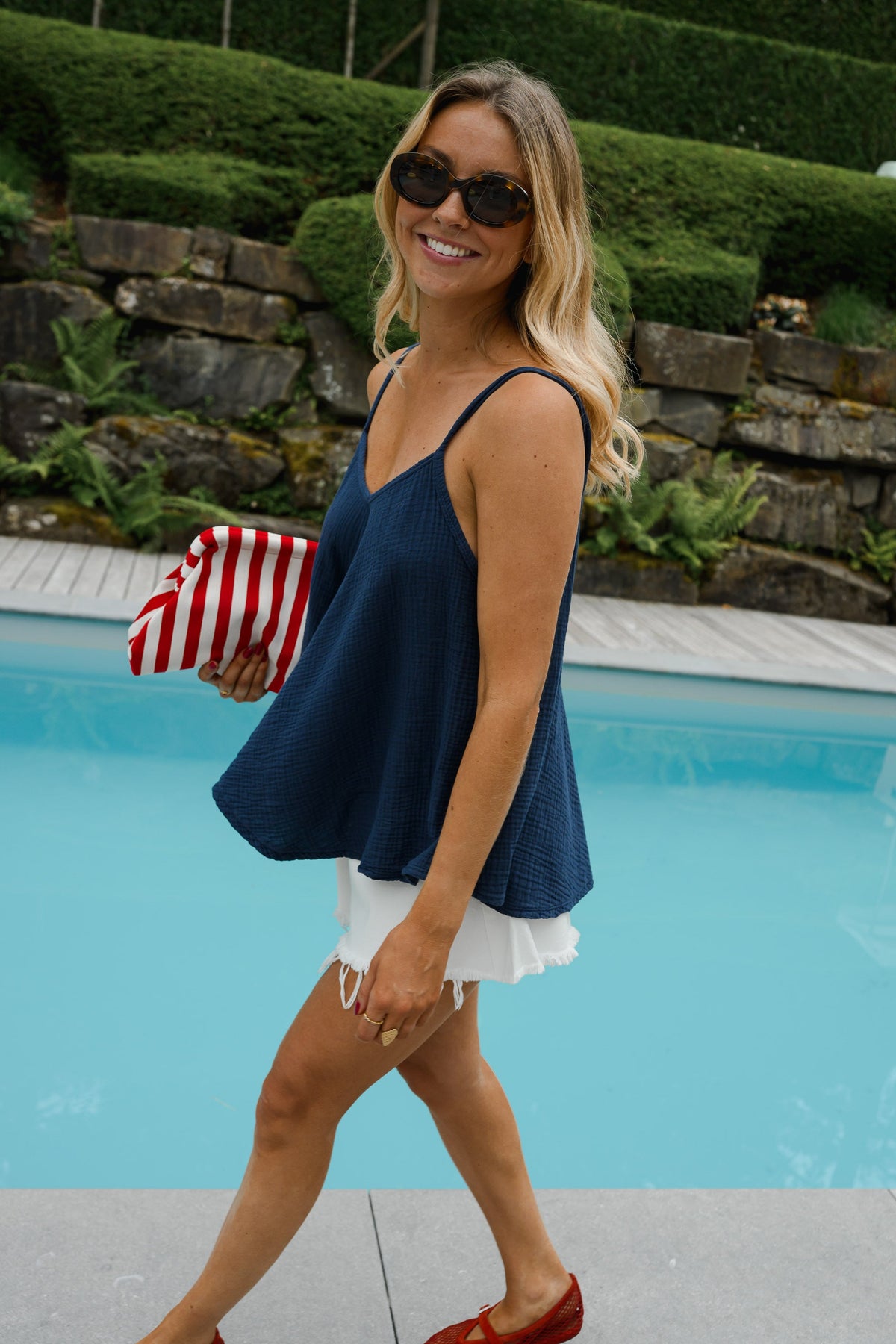 Top Ellen - bleu en gaze de coton