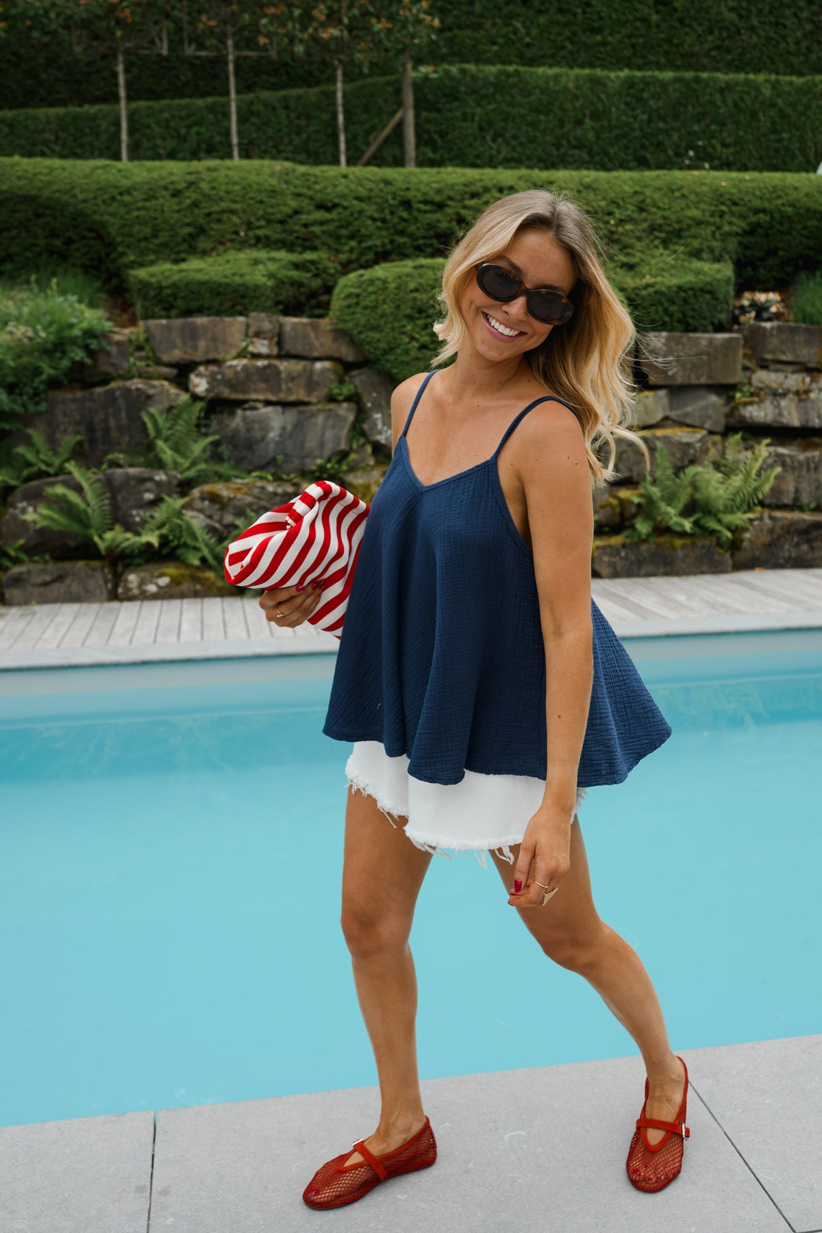 Top Ellen - bleu en gaze de coton