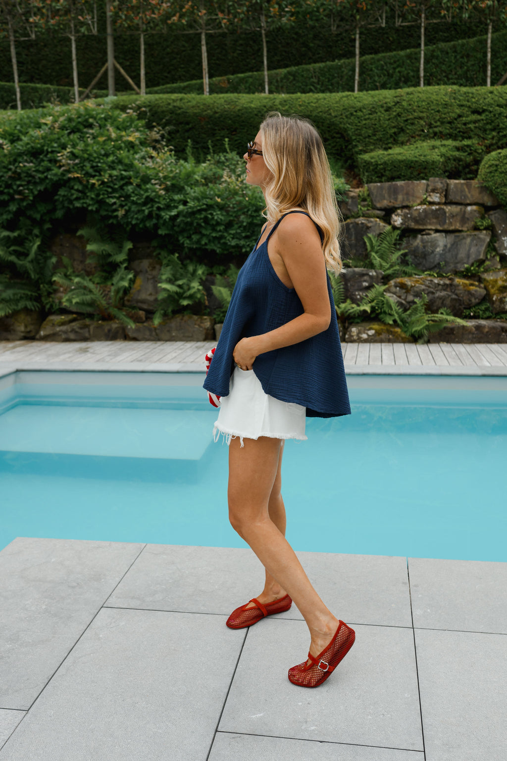 Top Ellen - bleu en gaze de coton