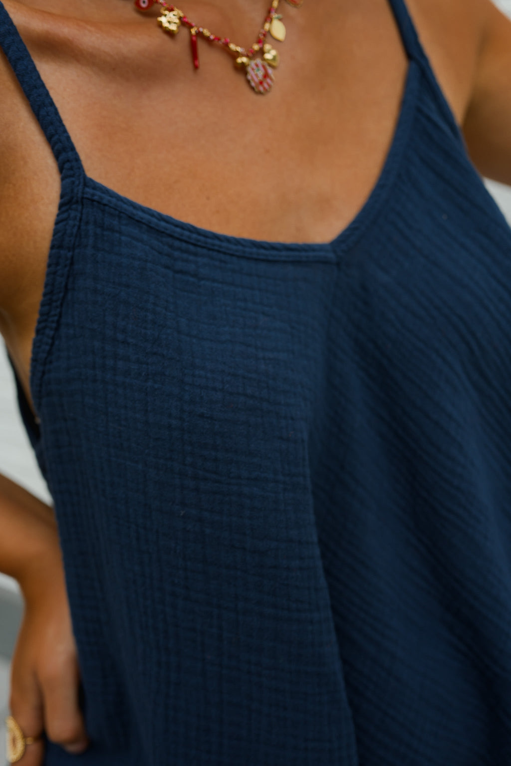 Top Ellen - bleu en gaze de coton