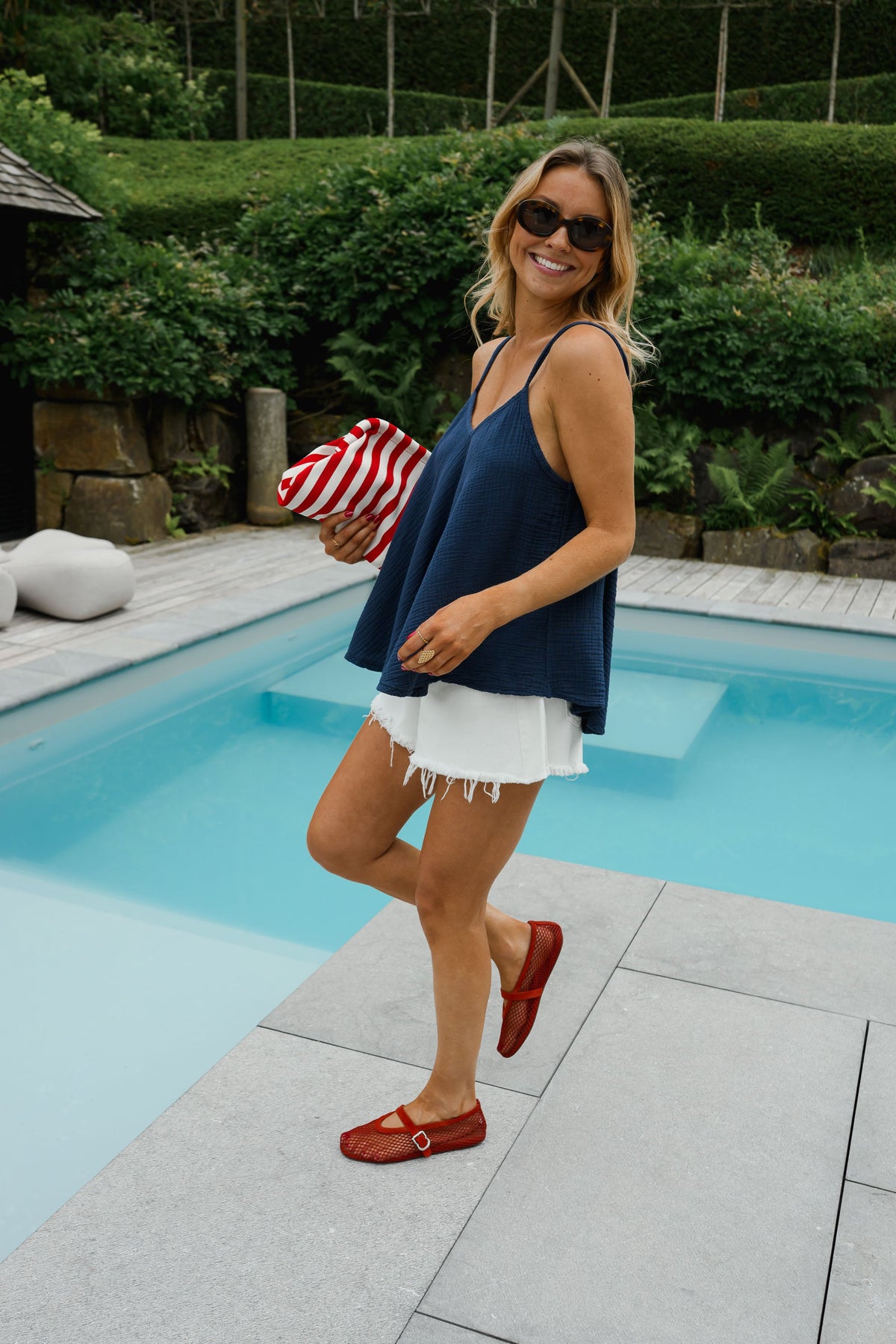 Top Ellen - bleu en gaze de coton