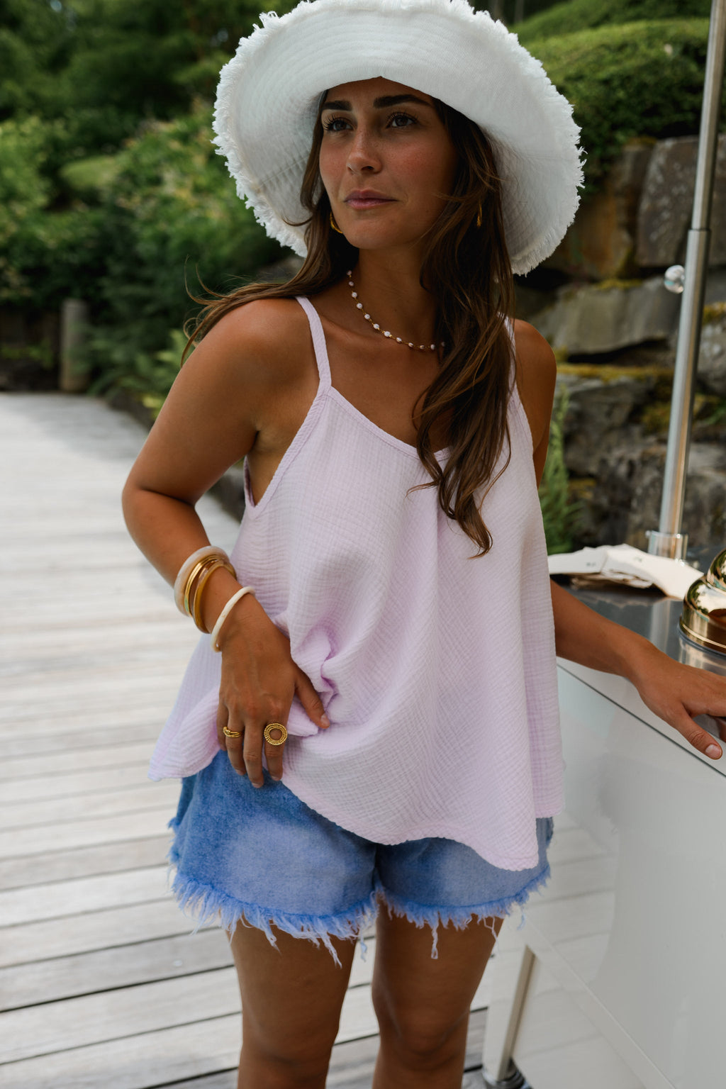 Top Ellen - lilas en gaze de coton