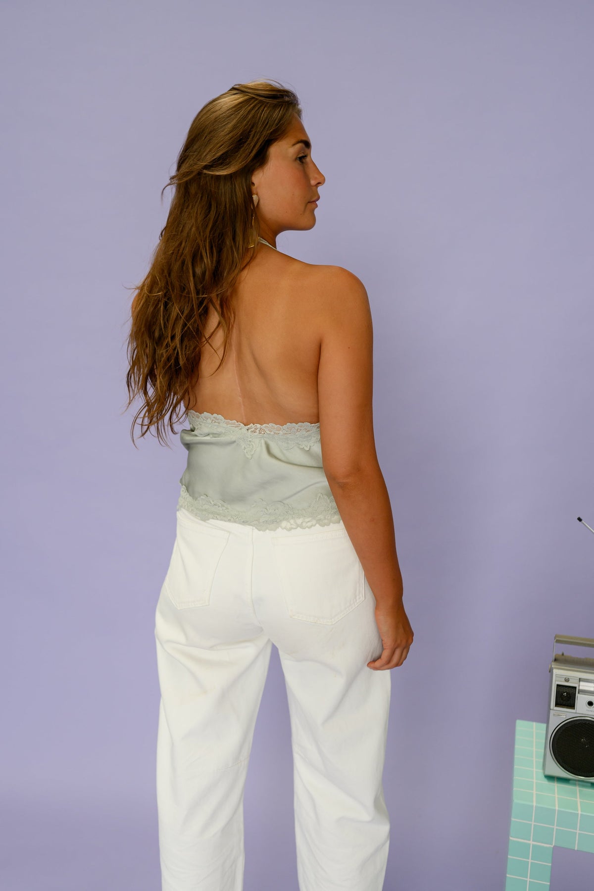 Top Felicia - vert à dentelle