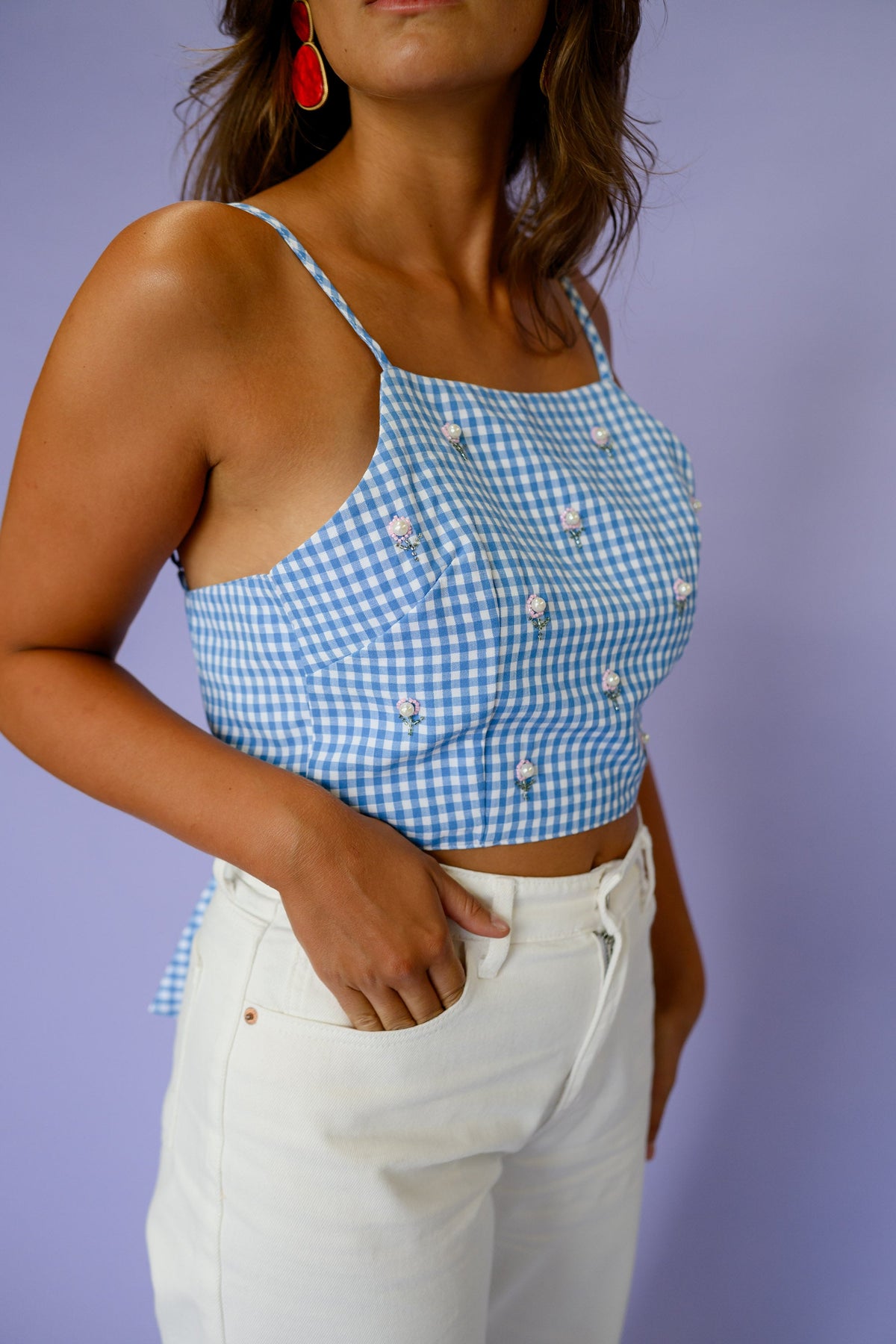 Top Lynna - bleu à carreaux