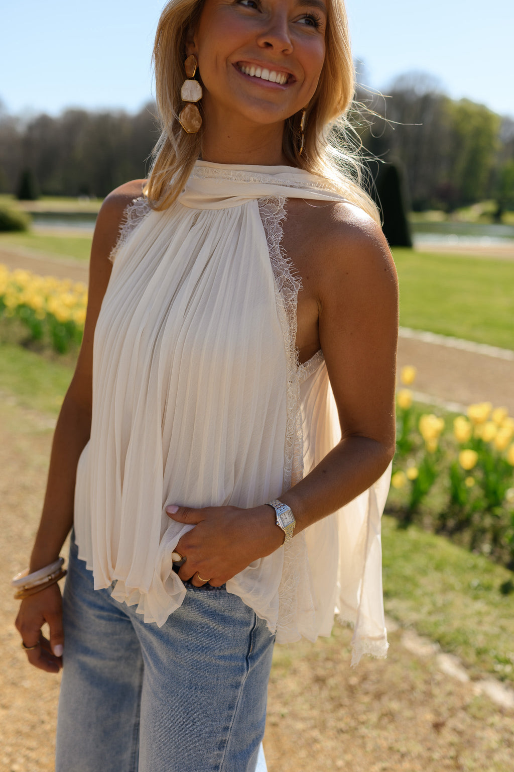 Top Nath - beige à dentelle