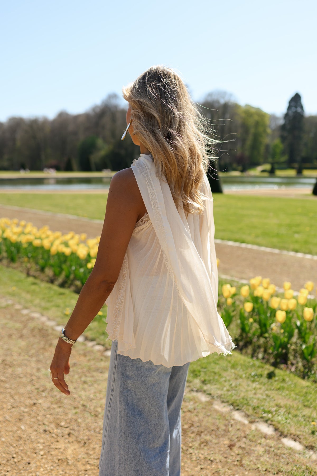 Top Nath - beige à dentelle