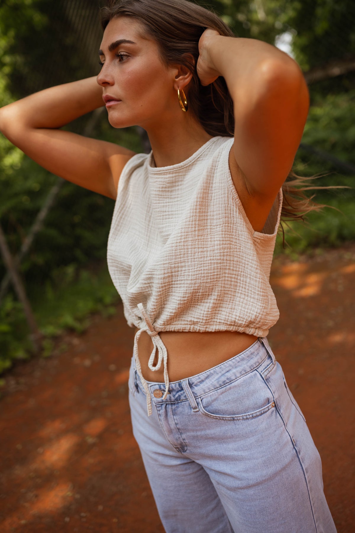 Top Salma - beige en gaze de coton