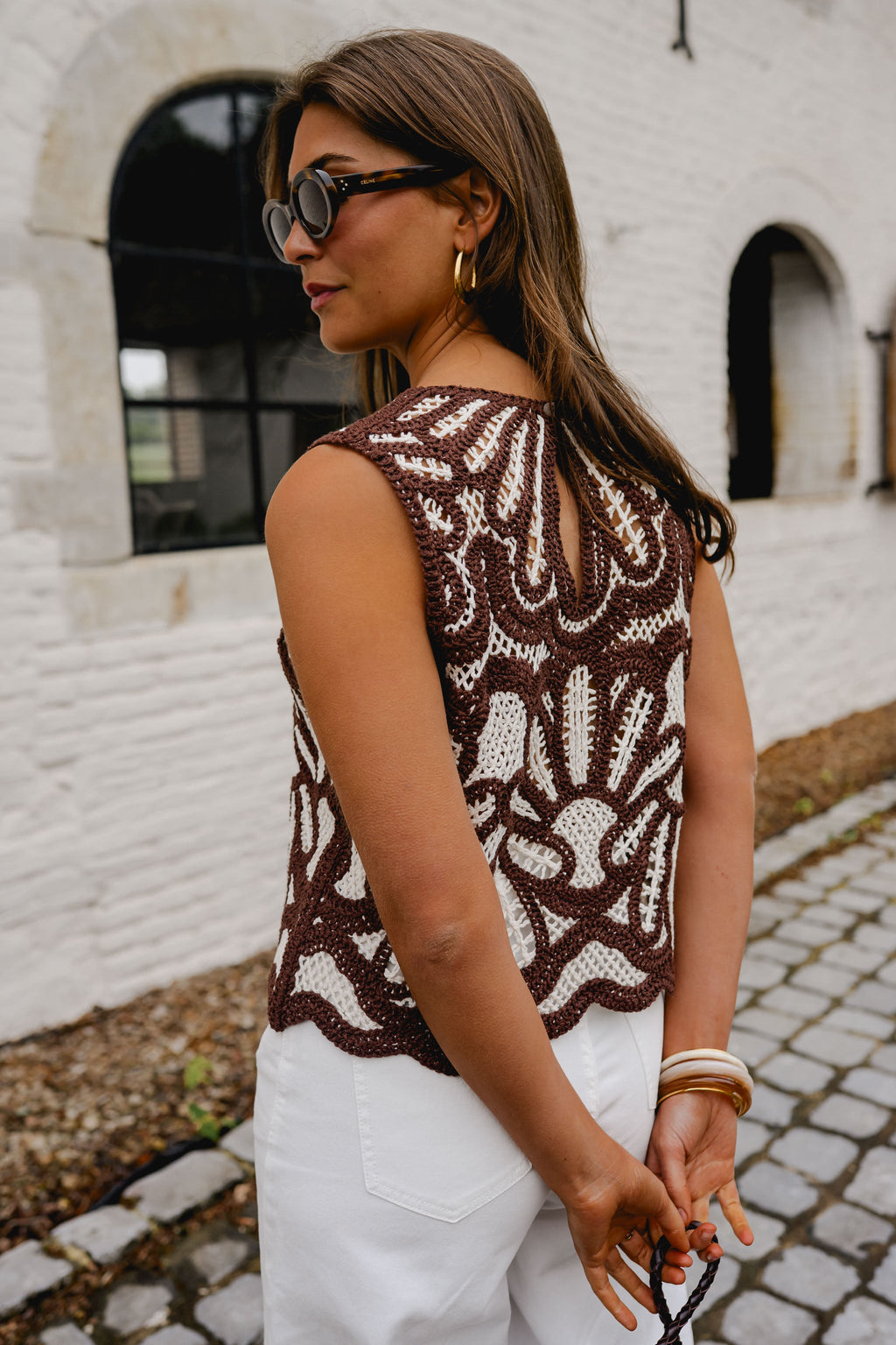Top Zoé - brun & écru en crochet