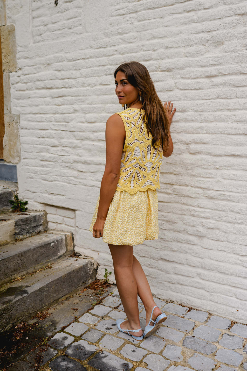 Top Zoé - jaune & écru en crochet