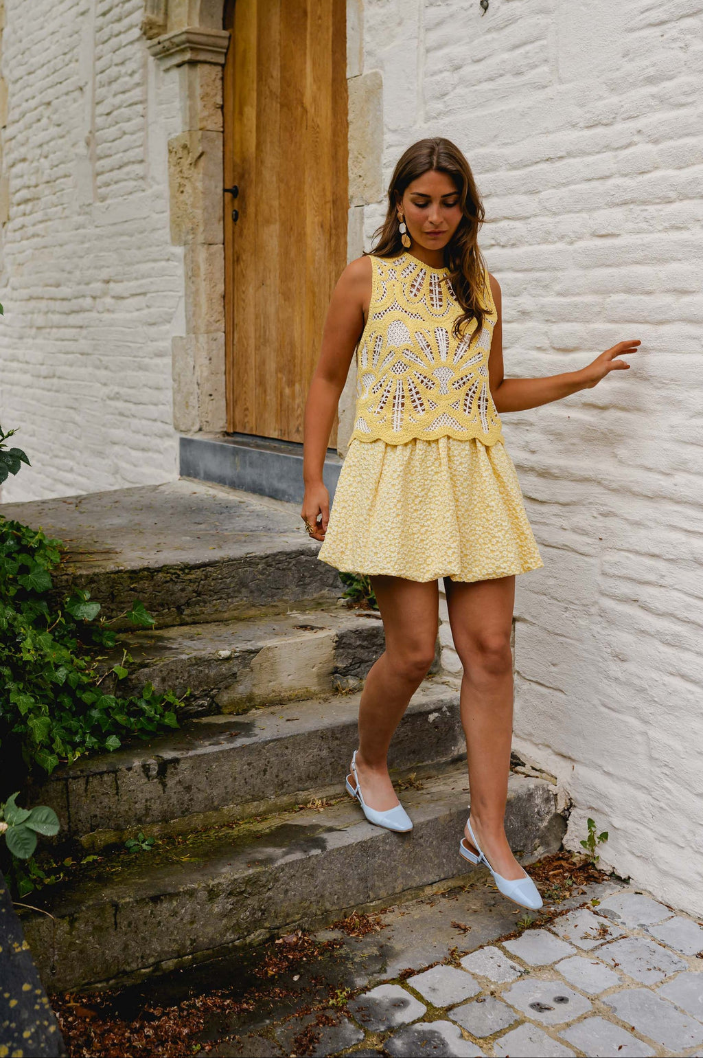 Top Zoé - jaune & écru en crochet