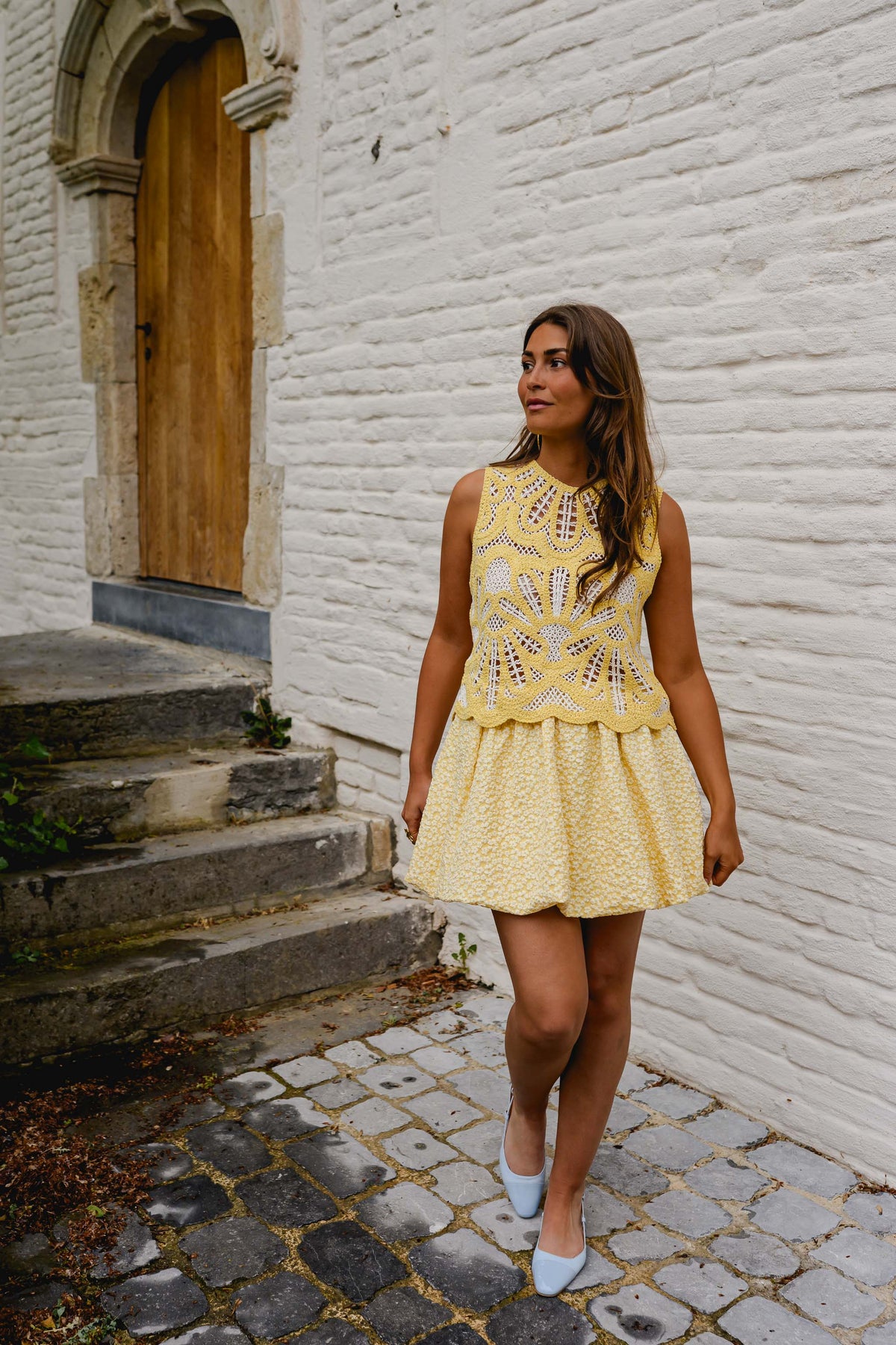 Top Zoé - jaune & écru en crochet