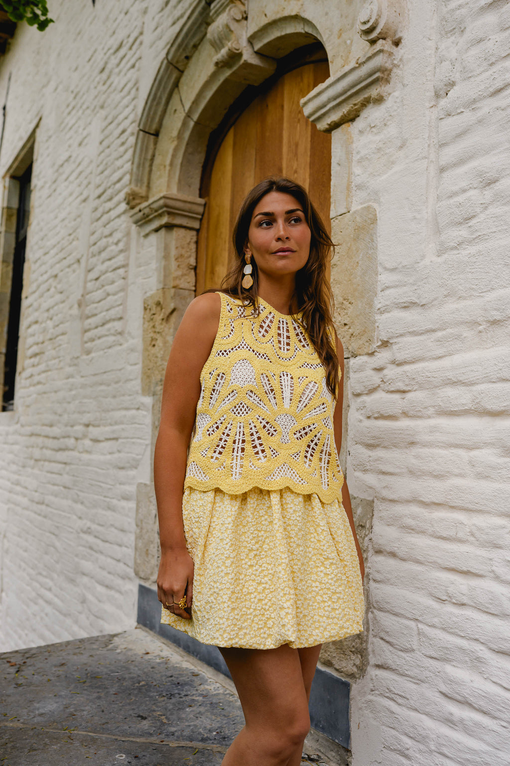 Top Zoé - jaune & écru en crochet