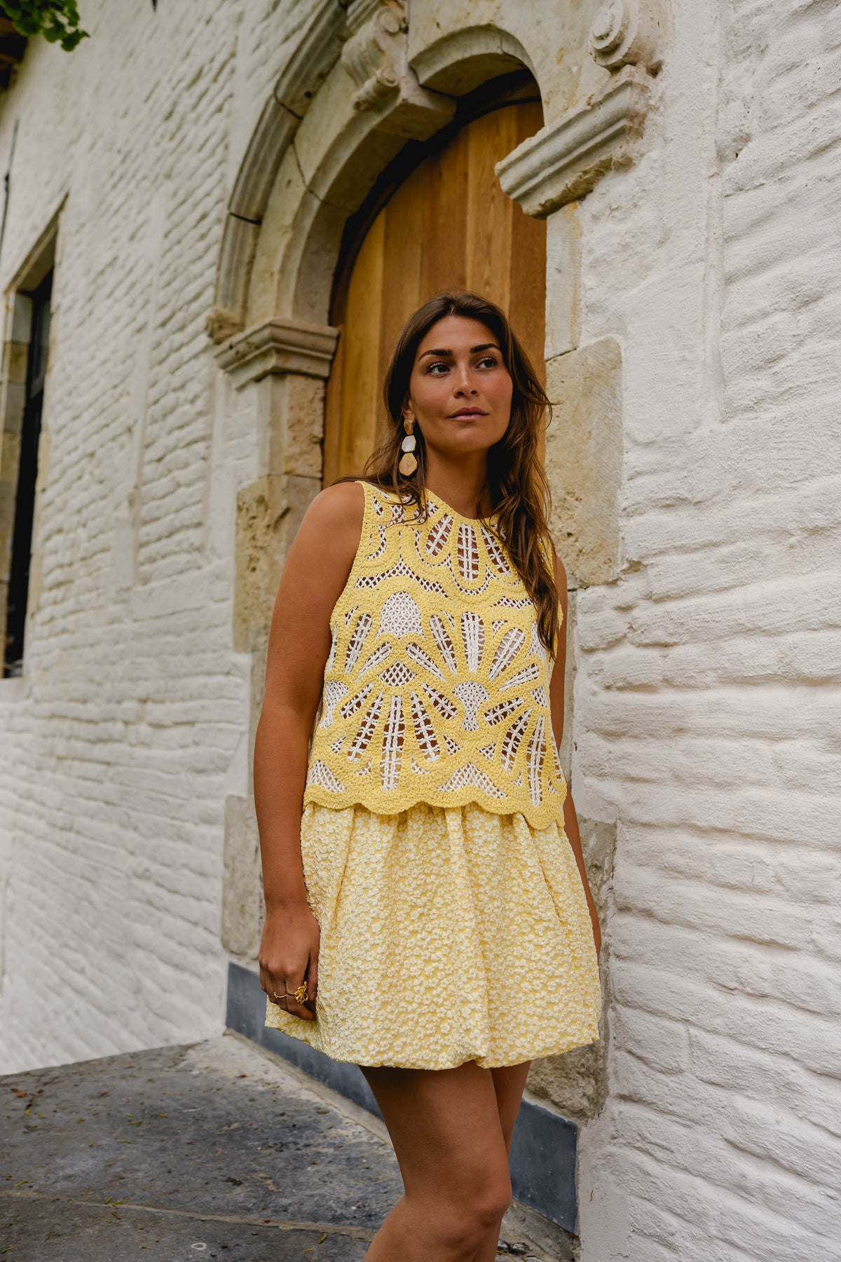 Top Zoé - jaune & écru en crochet