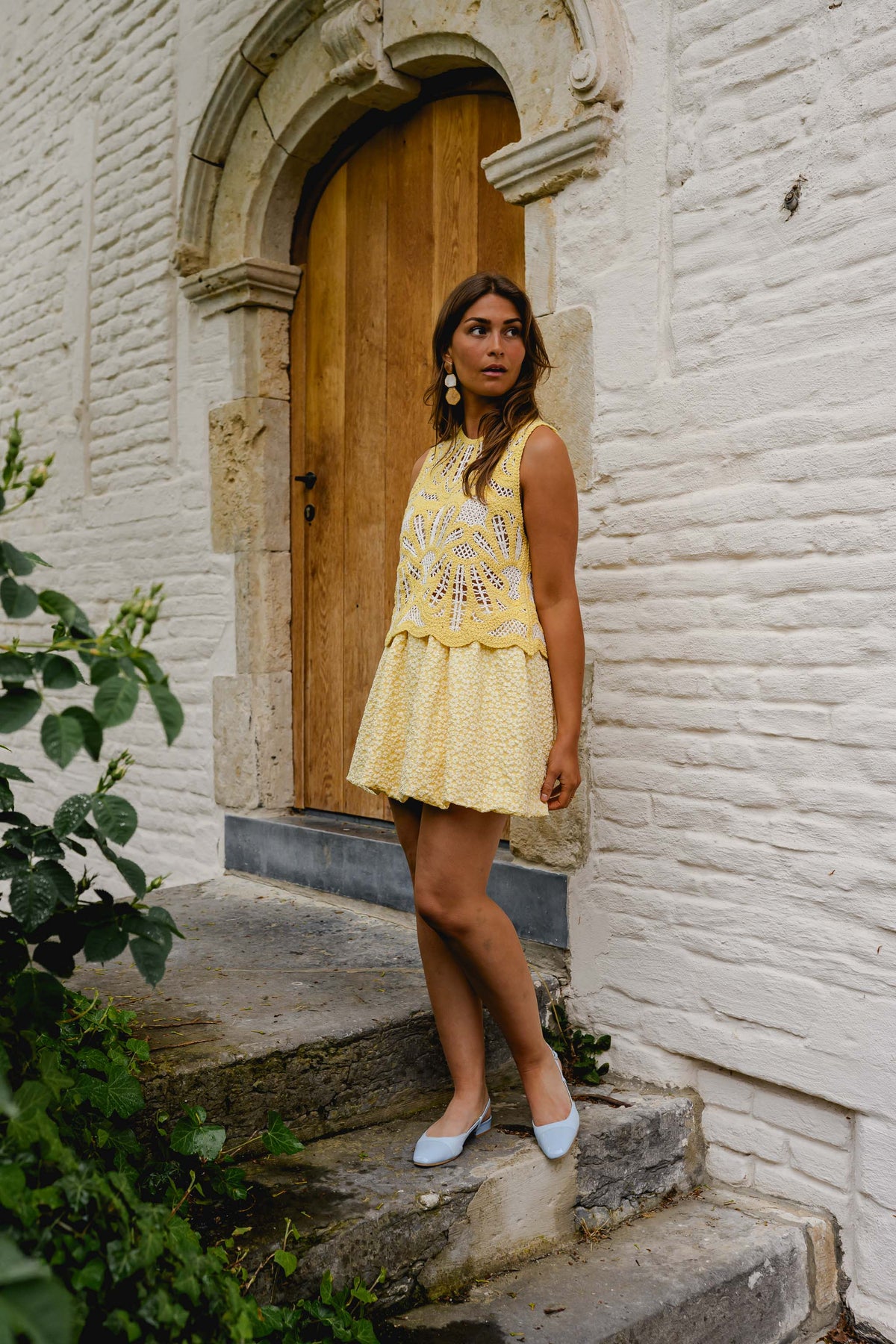 Top Zoé - jaune & écru en crochet