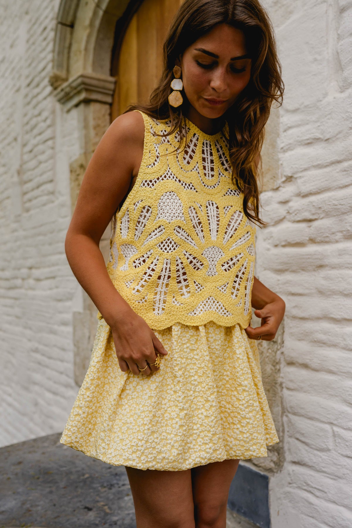 Top Zoé - jaune & écru en crochet