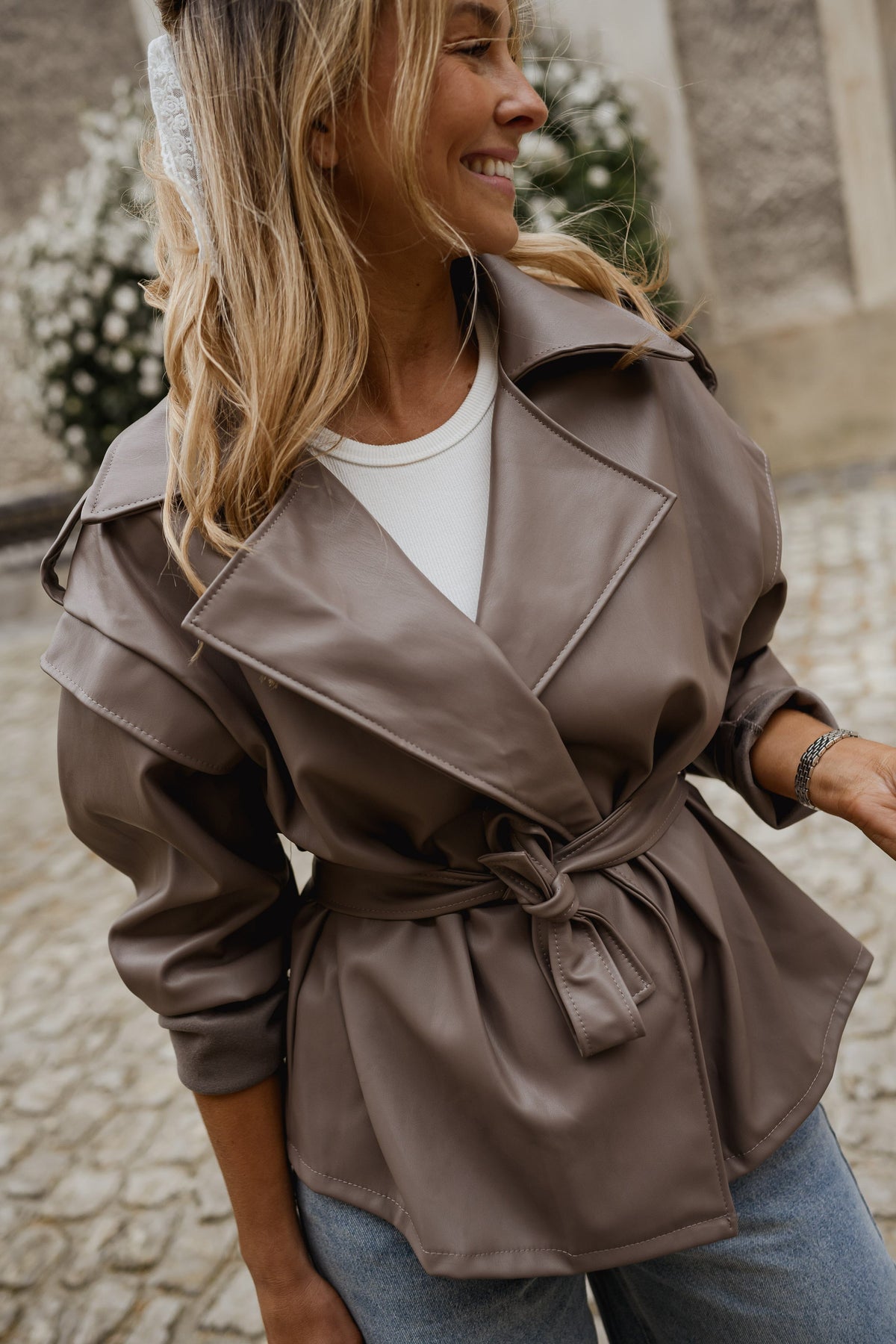 Veste David - effet cuir taupe