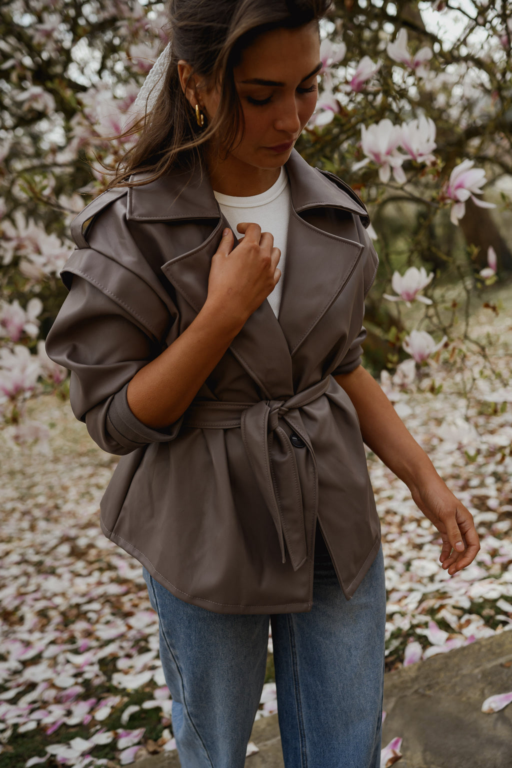 Veste David - effet cuir taupe