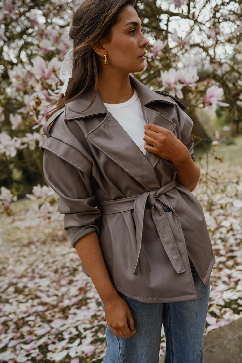 Veste David - effet cuir taupe