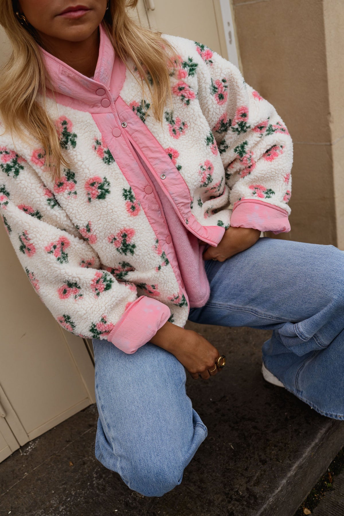 Veste Martina - rose et écrue à fleurs