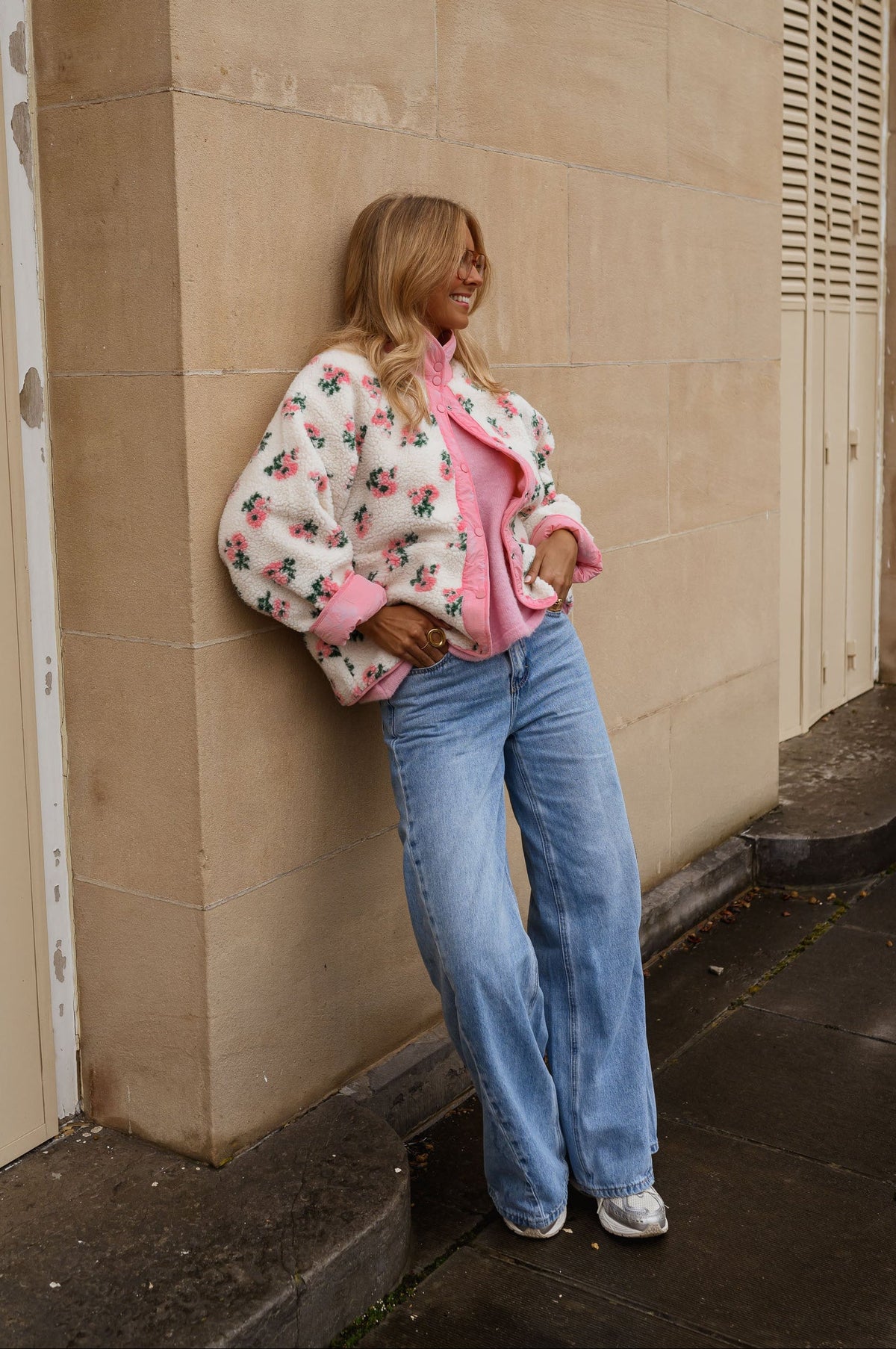 Veste Martina - rose et écrue à fleurs