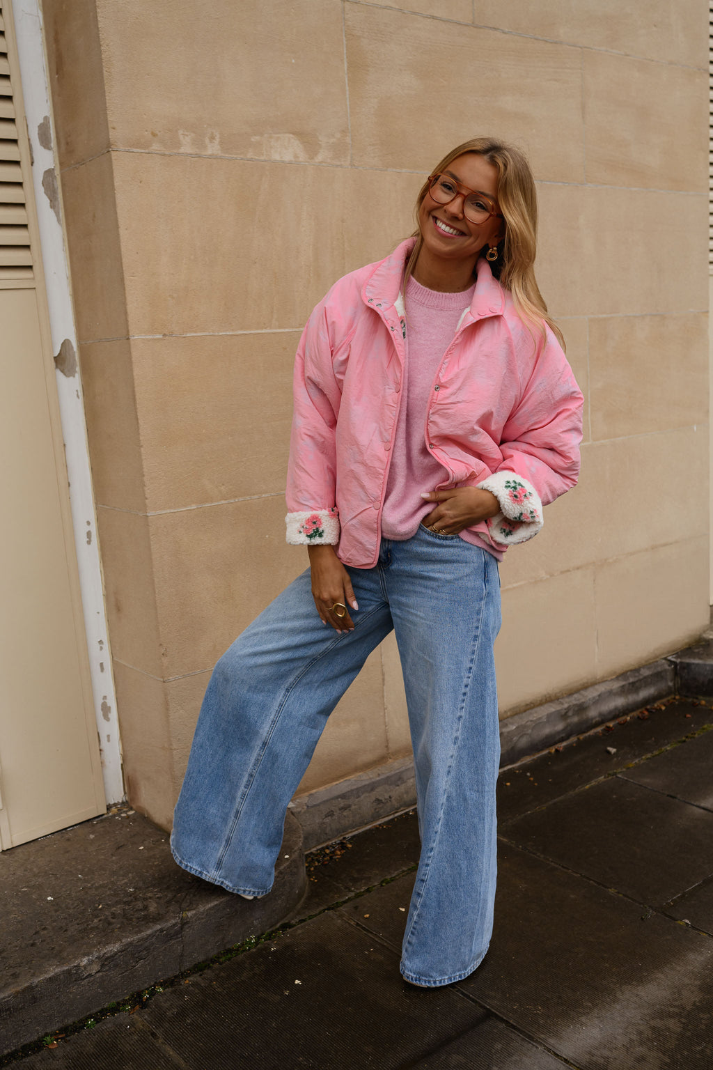 Veste Martina - rose et écrue à fleurs