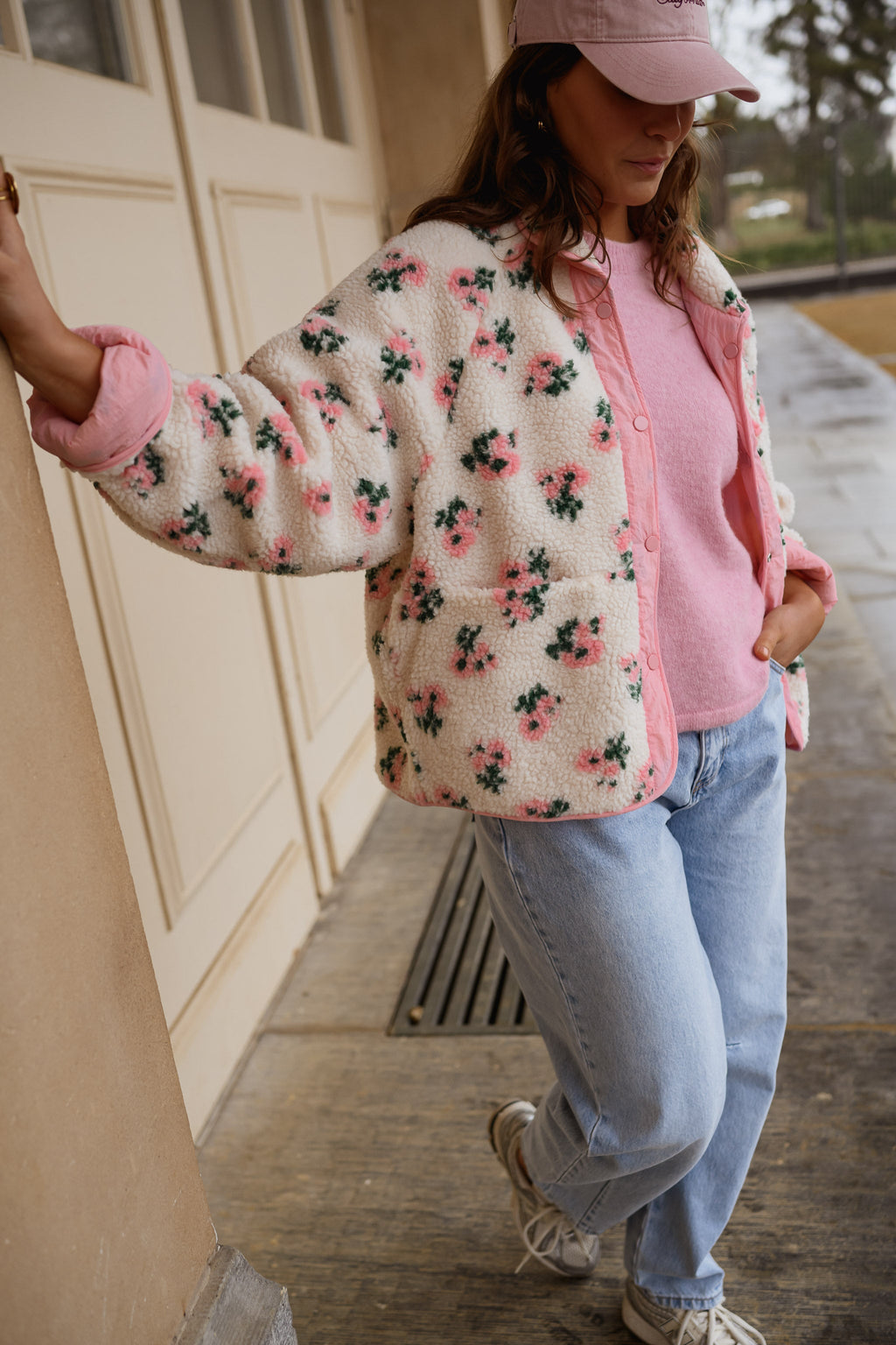 Veste Martina - rose et écrue à fleurs