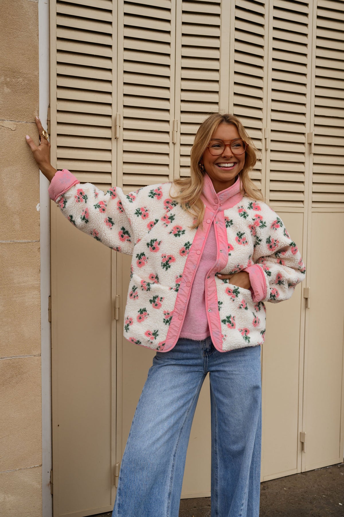 Veste Martina - rose et écrue à fleurs