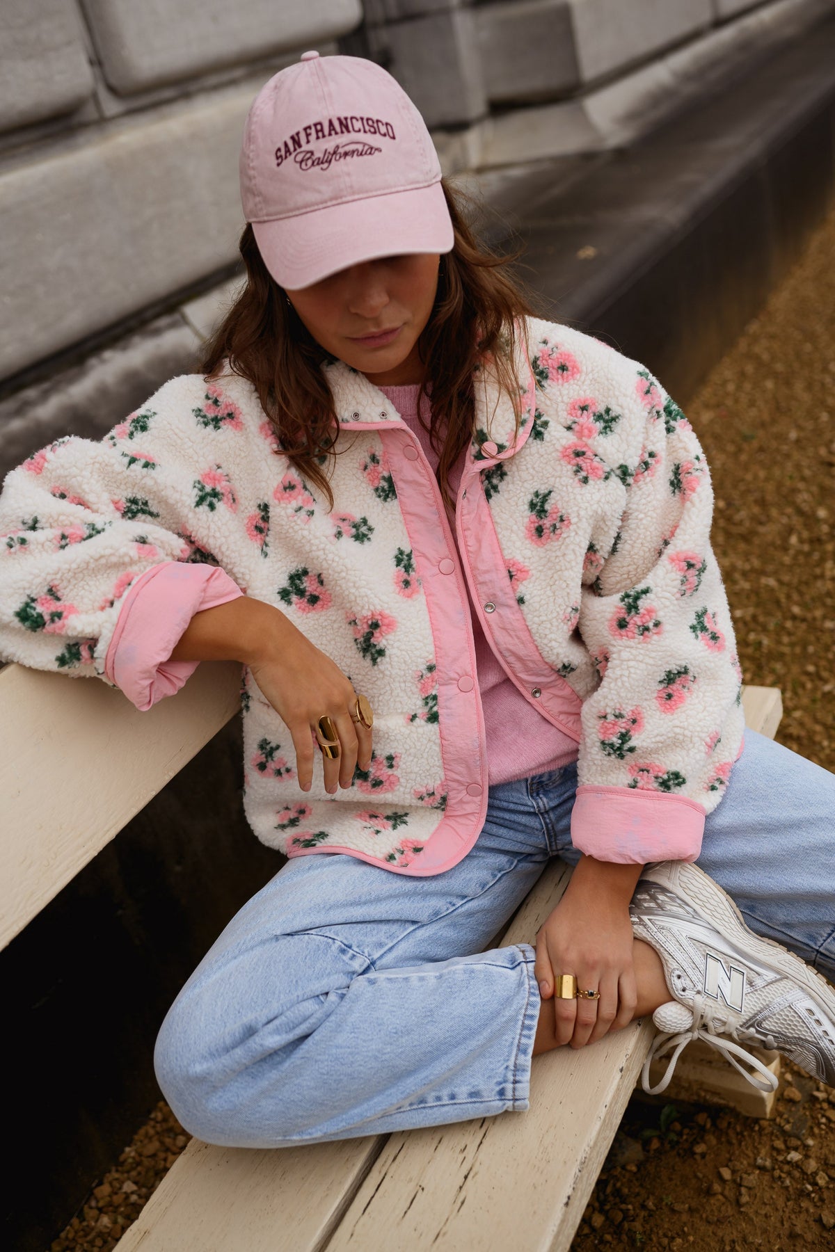 Veste Martina - rose et écrue à fleurs