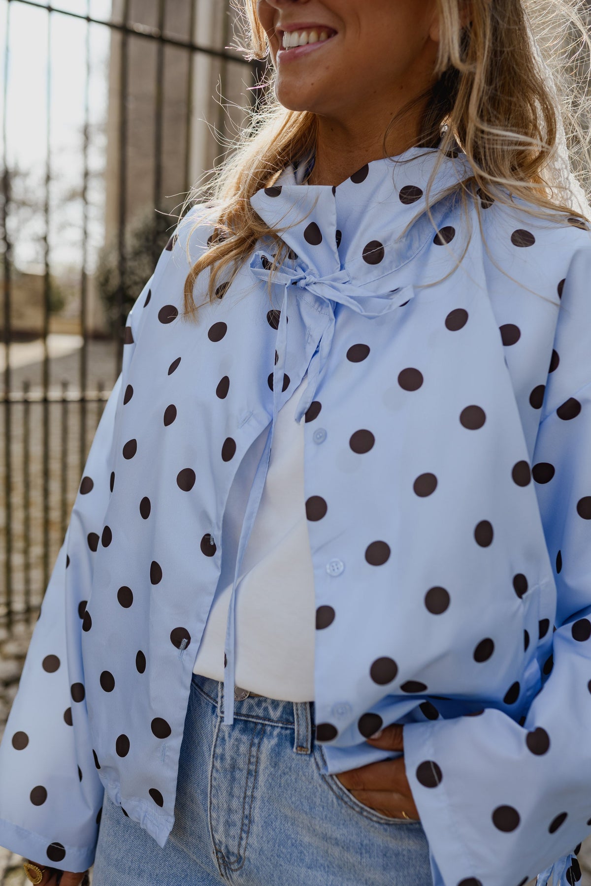 Veste Medina - bleu ciel à pois chocolat