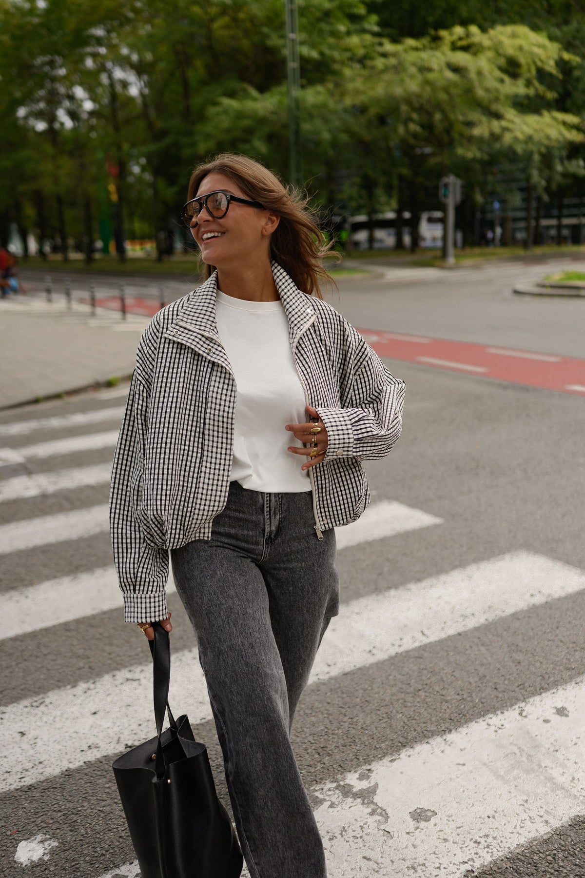 Veste Staly - écrue et noire à motifs vichy