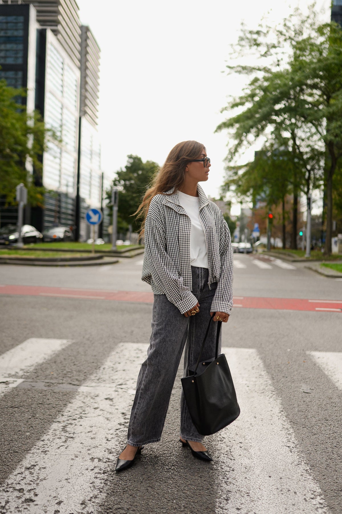 Veste Staly - écrue et noire à motifs vichy