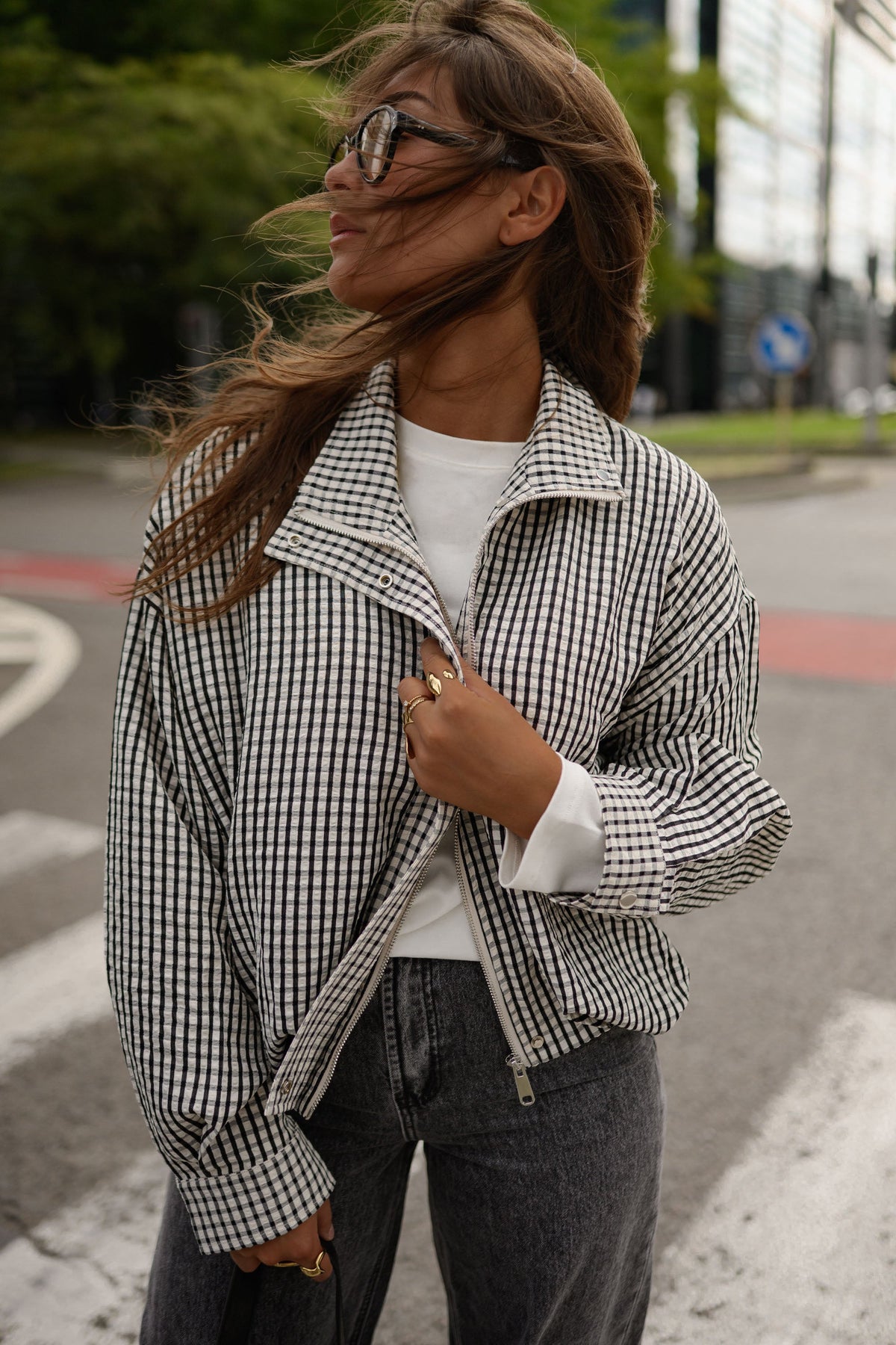 Veste Staly - écrue et noire à motifs vichy