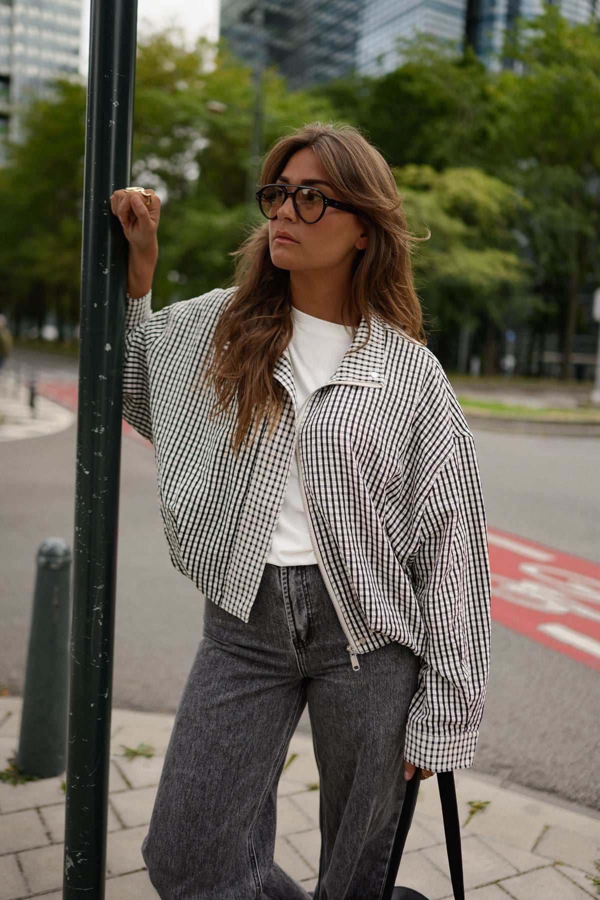 Veste Staly - écrue et noire à motifs vichy
