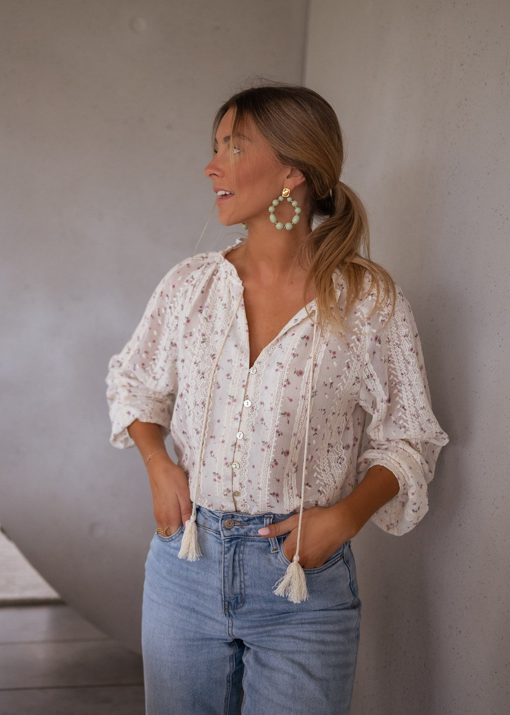 Blouse Aiden - écrue à motifs