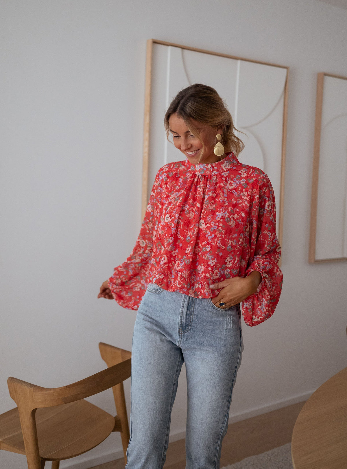 Blouse Doma - corail à fleurs