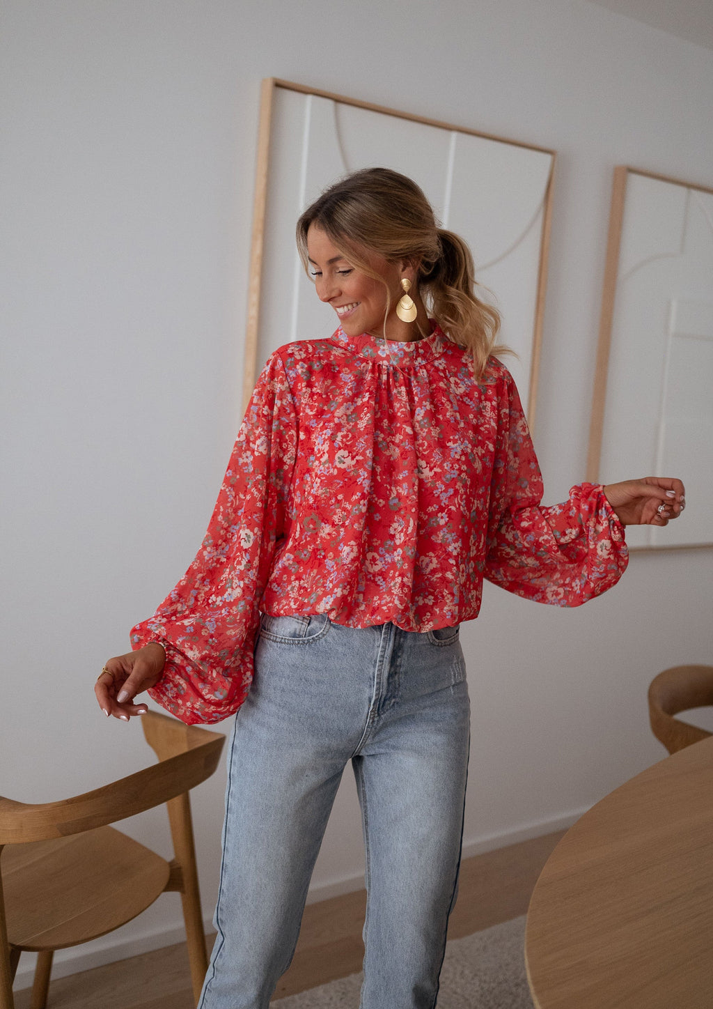 Blouse Doma - corail à fleurs