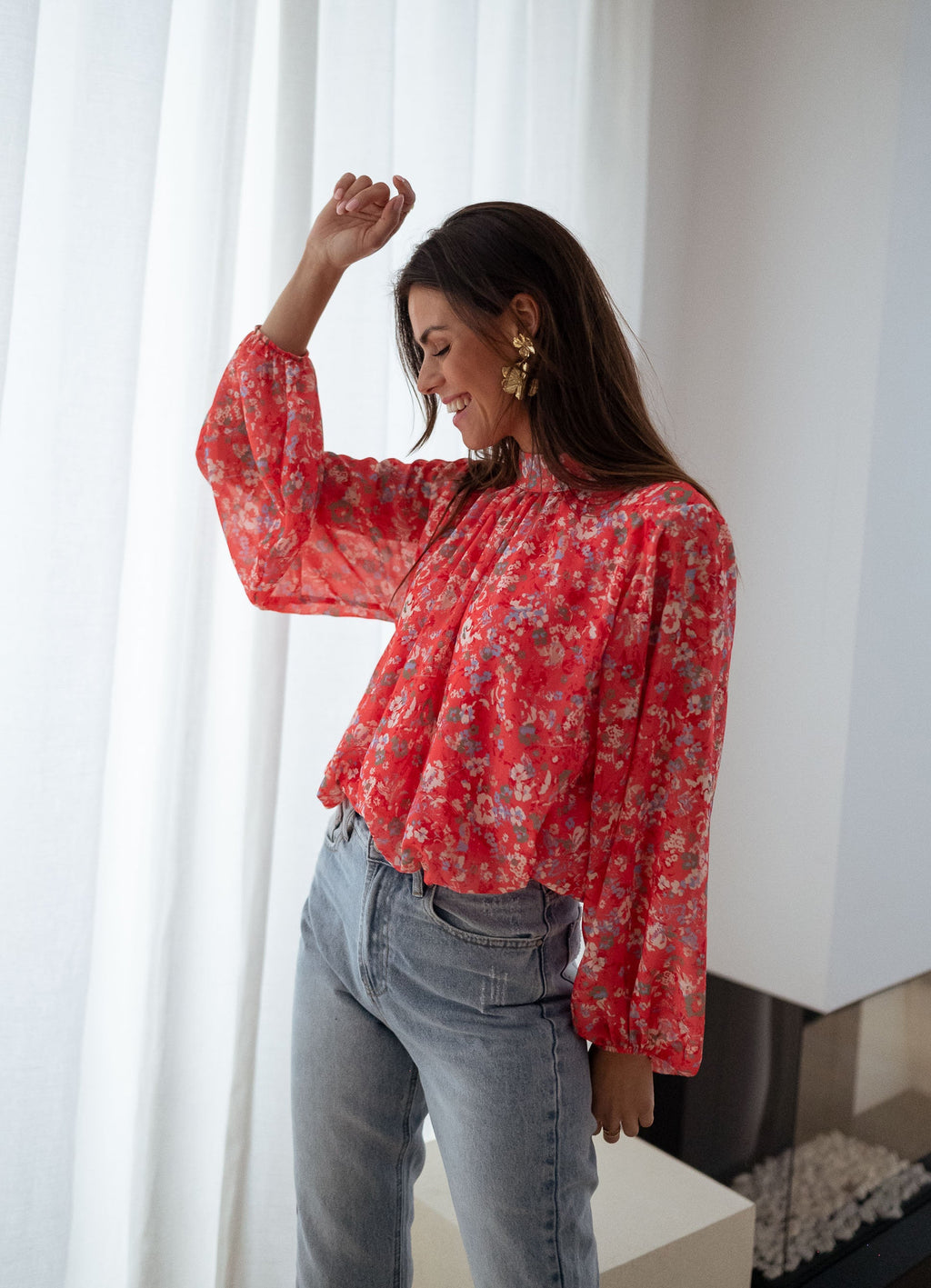 Blouse Doma - corail à fleurs