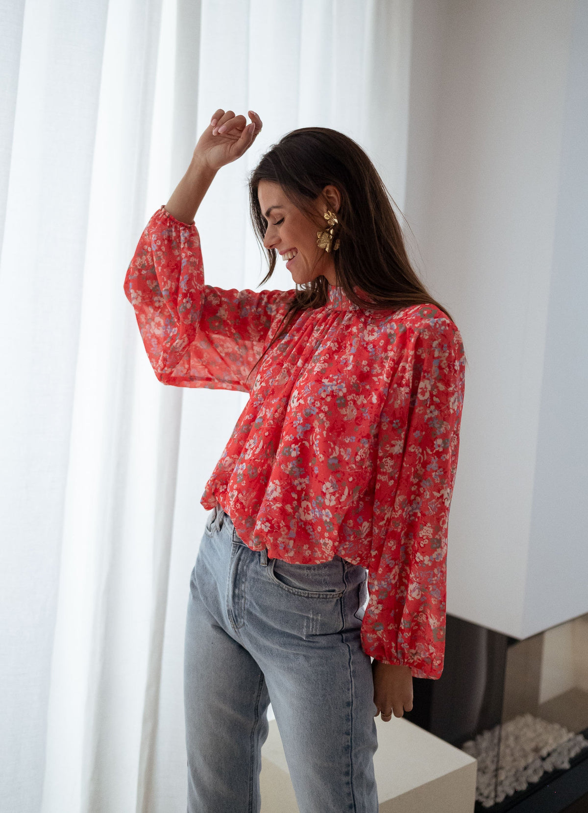 Blouse Doma - corail à fleurs