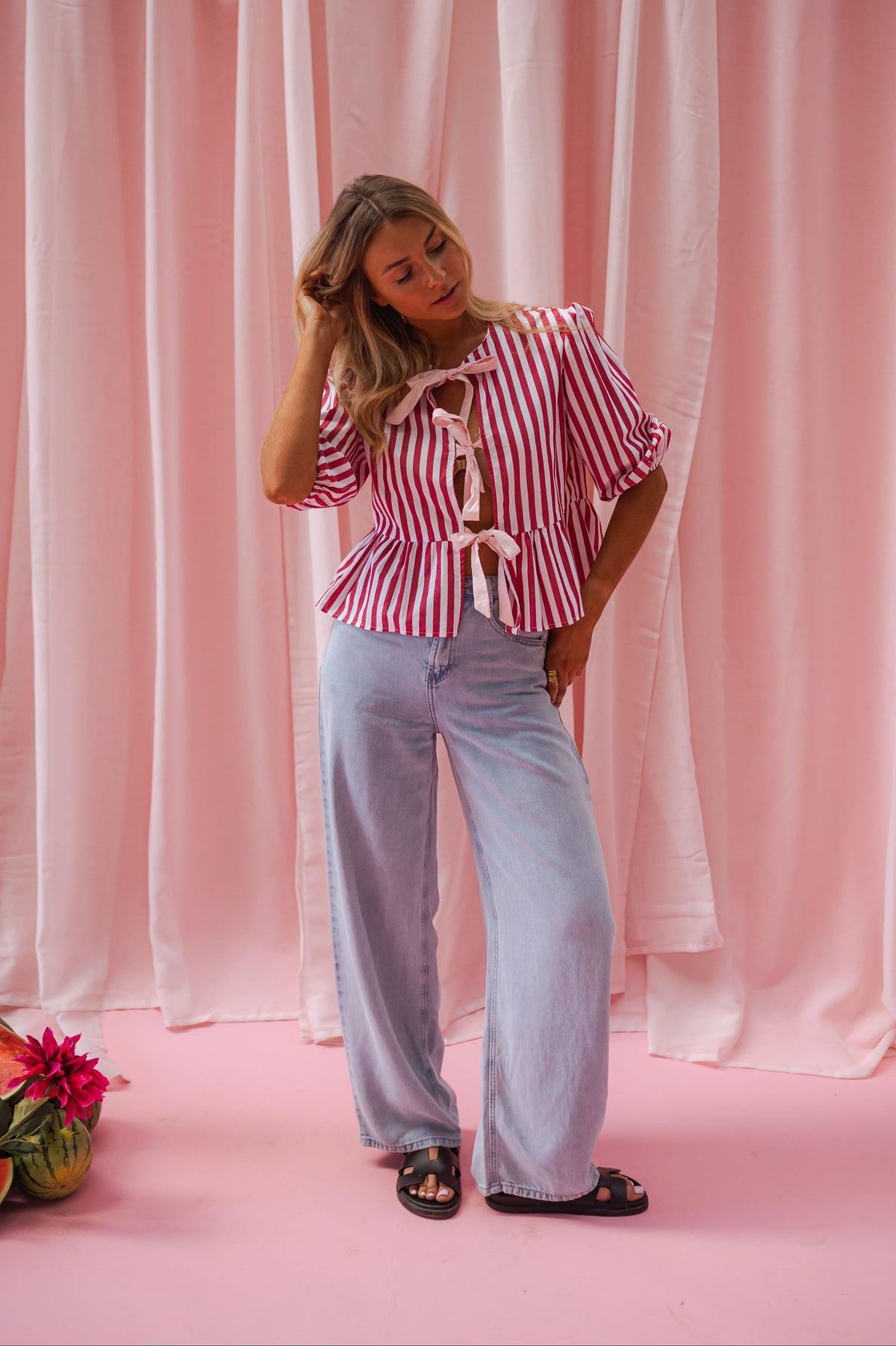 Blouse Gillie - rouge à lignes