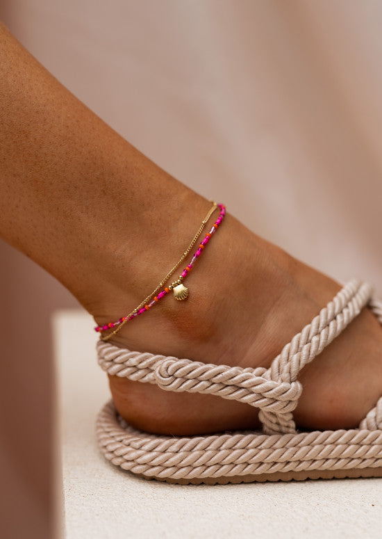 Chaine de cheville Gunzo - rose et dorée