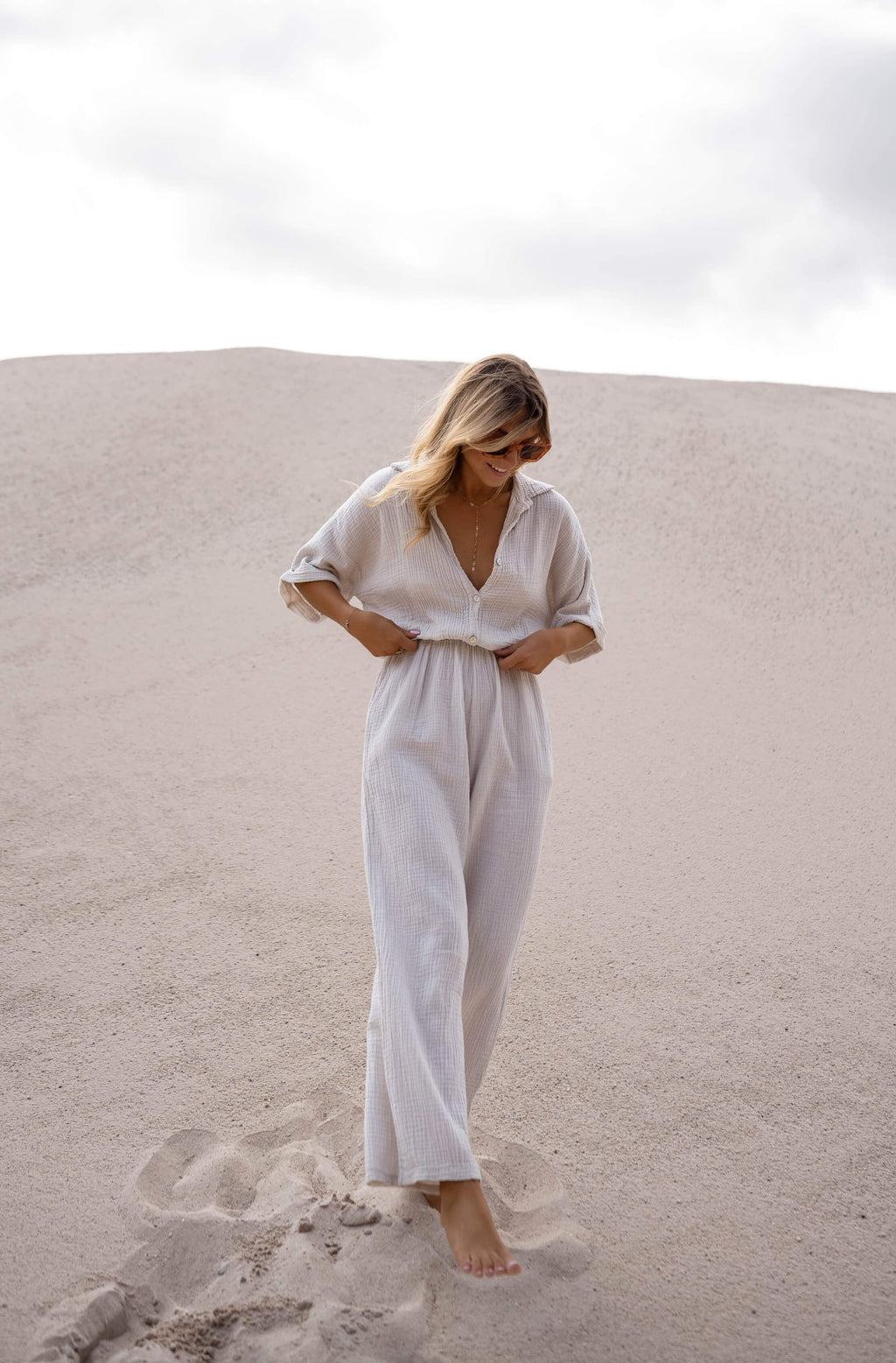 Combinaison Toma - beige en gaze de coton