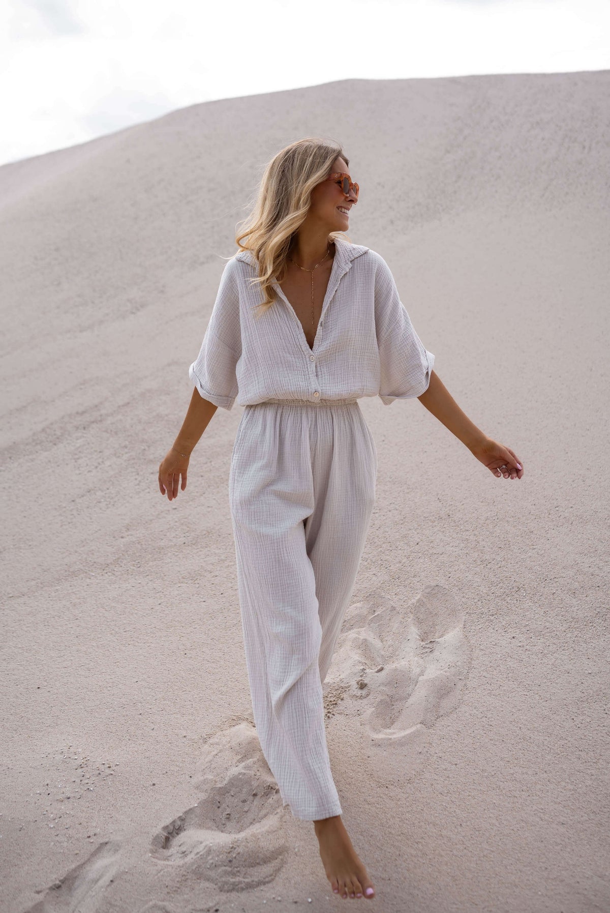 Combinaison Toma - beige en gaze de coton