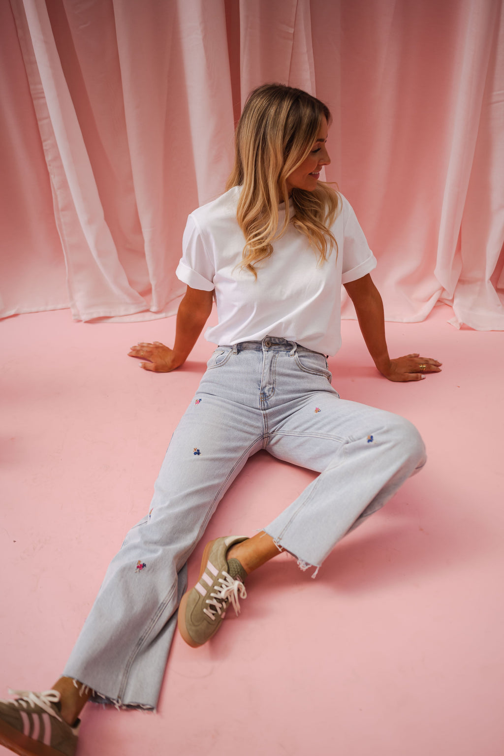 Jeans Anabella - bleu à fleurs