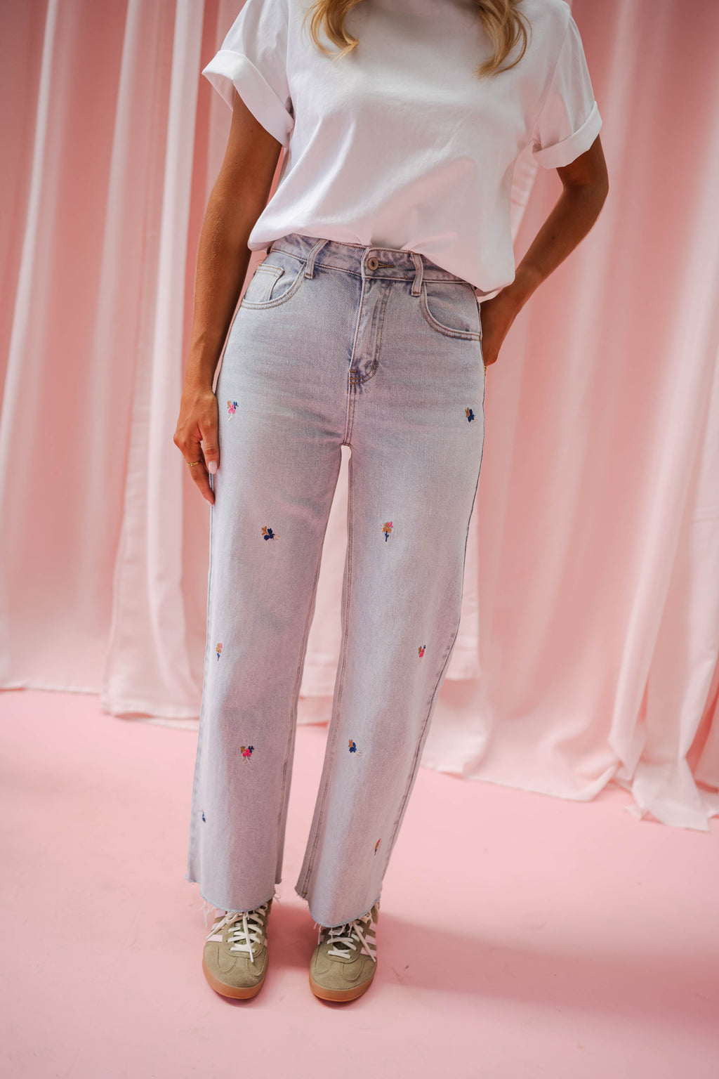Jeans Anabella - bleu à fleurs