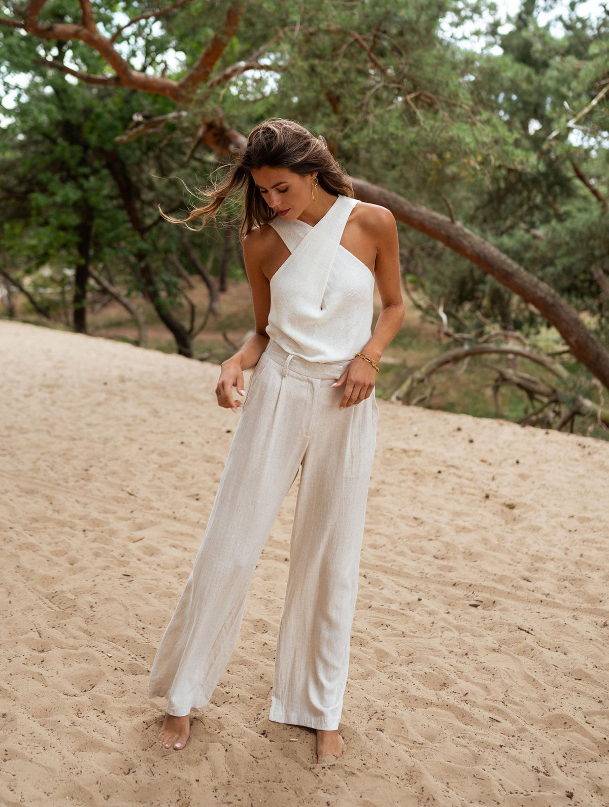 Pantalon Joey - en lin beige