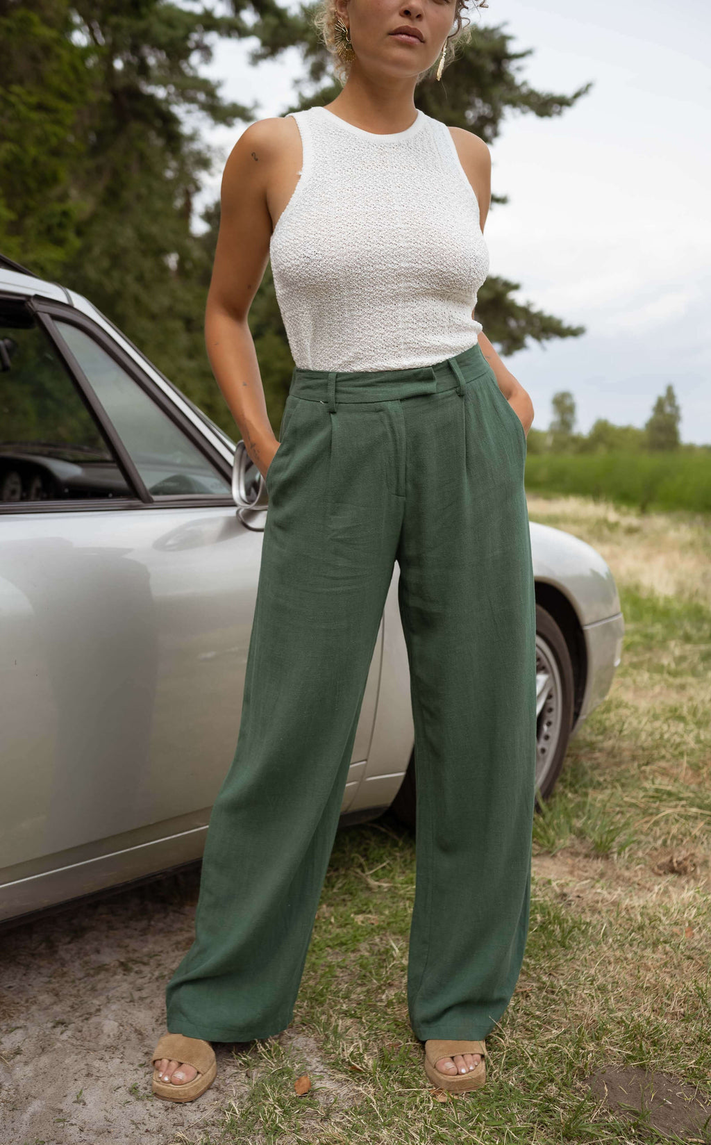 Pantalon Joey - vert sapin en lin